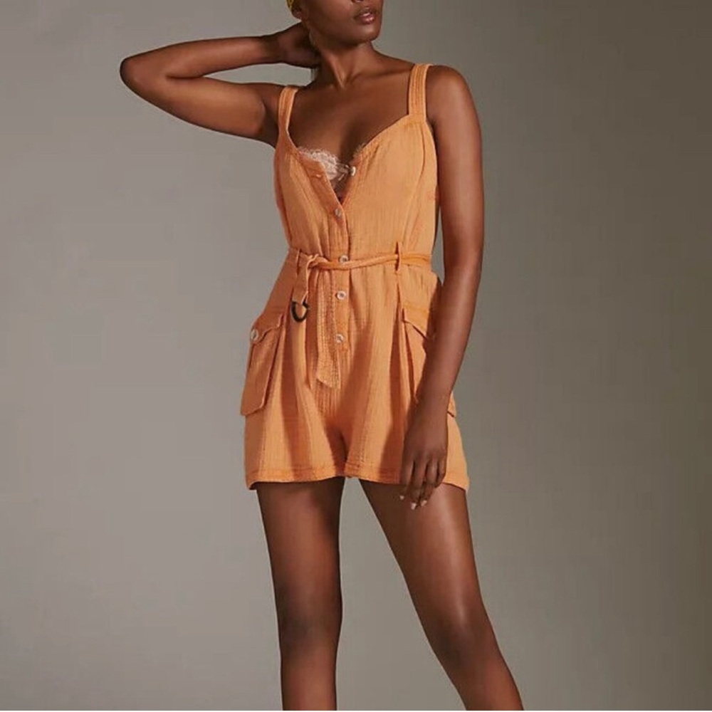 Anthropologie orange linen romper